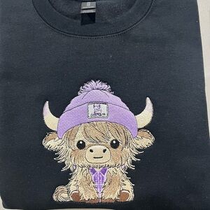 Highland Cow Embroidered Purple Sweatshirt